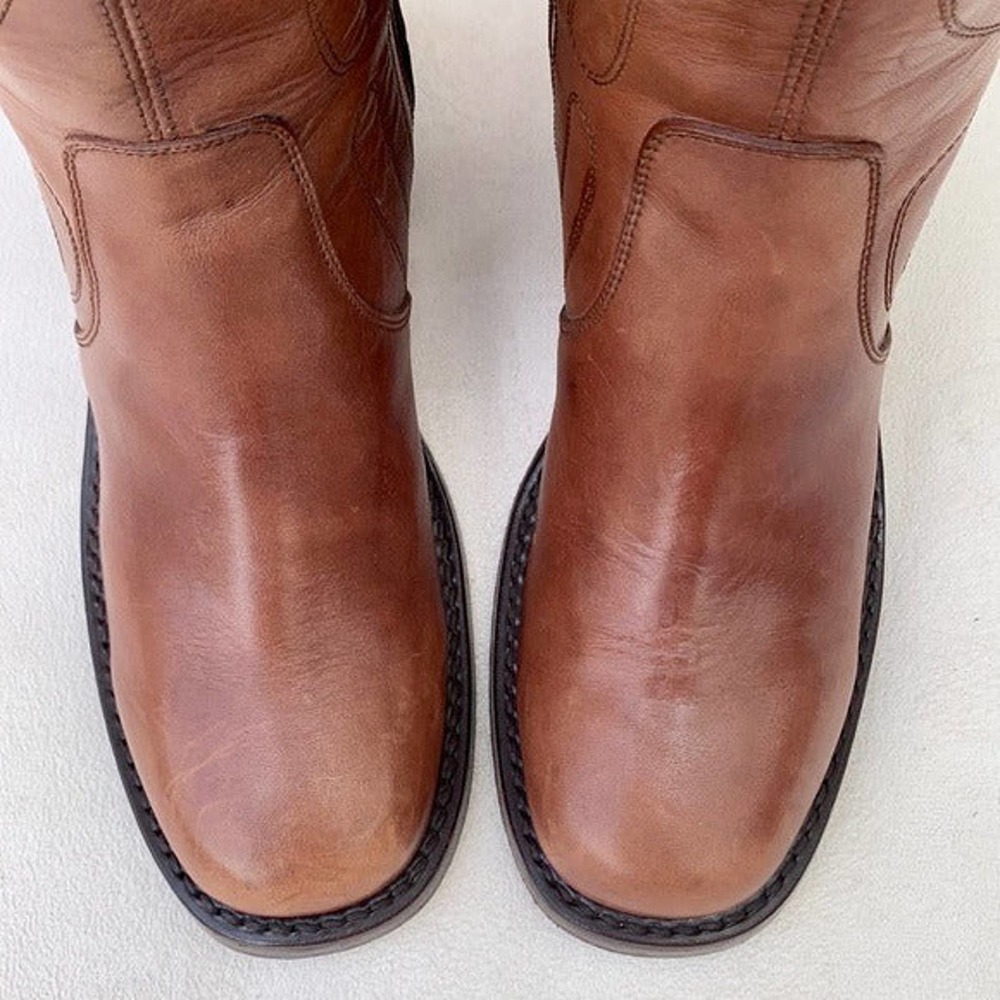 SOLD FRYE Vintage Campus Swirl Tan Brown Leather Short Zip Ankle Bootie Boots 8 - Picture 5 of 7